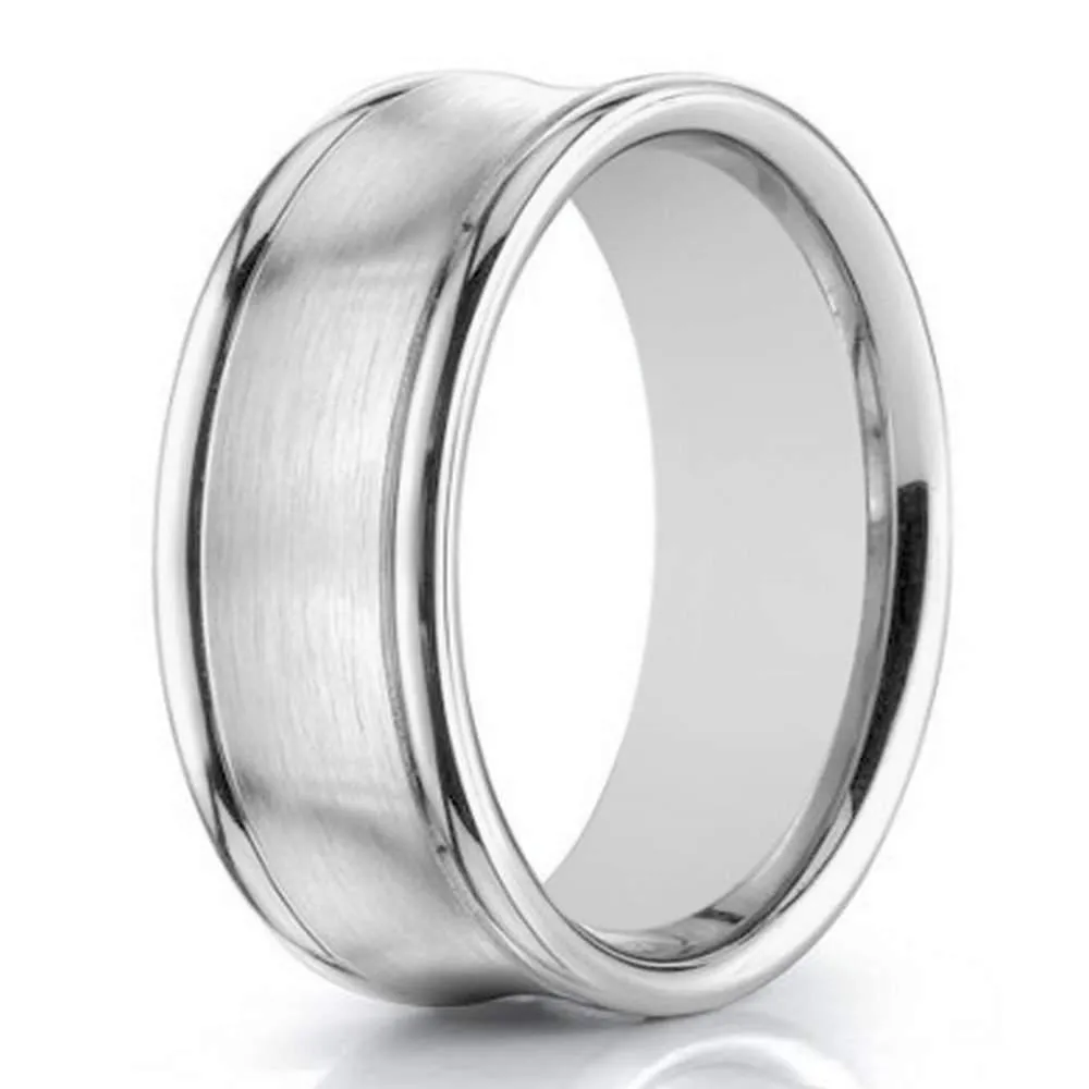 7.5mm Designer 14k White Gold Concave Wedding Ring for Men