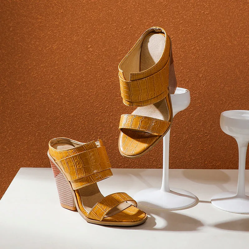 Bigsizeheels Slip-On Block Heel Backless Mules - Yellow