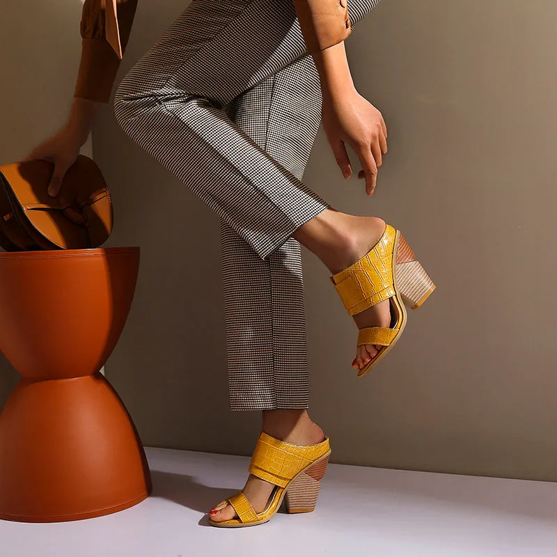 Bigsizeheels Slip-On Block Heel Backless Mules - Yellow