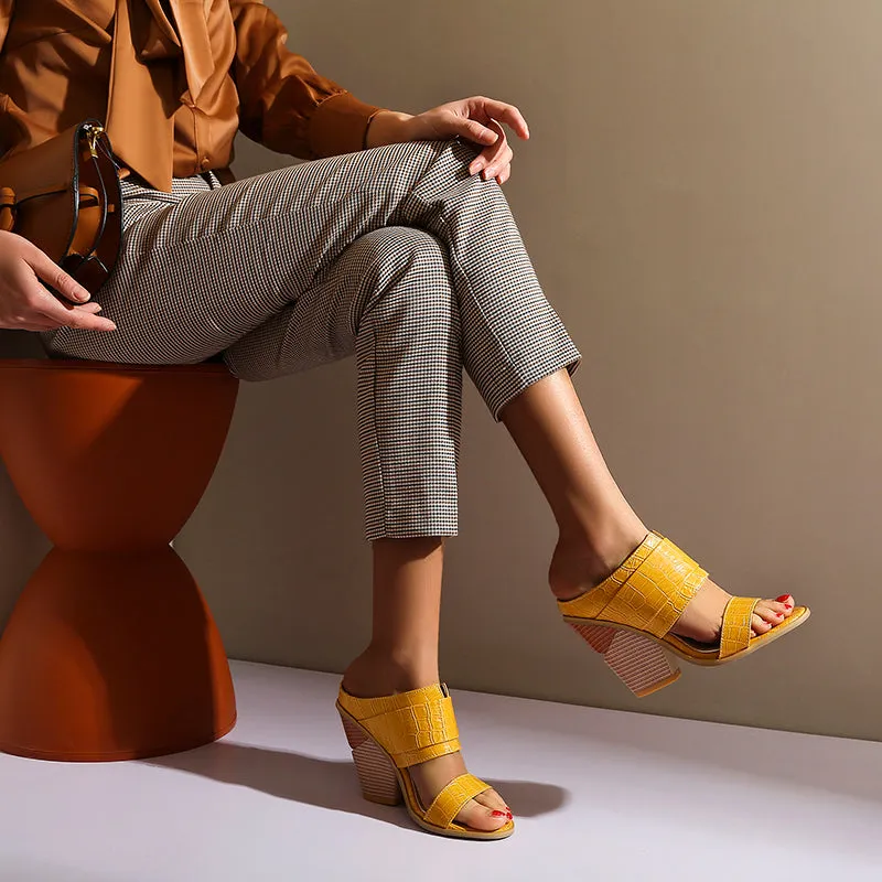 Bigsizeheels Slip-On Block Heel Backless Mules - Yellow