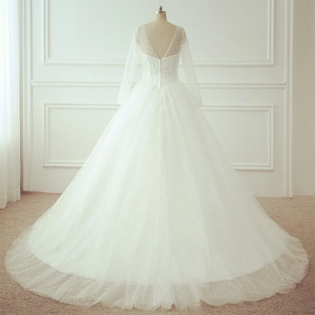 Bling Bling Long Sleeves Wedding Dresses Ball Gowns With Pearl And Sequins Beaded