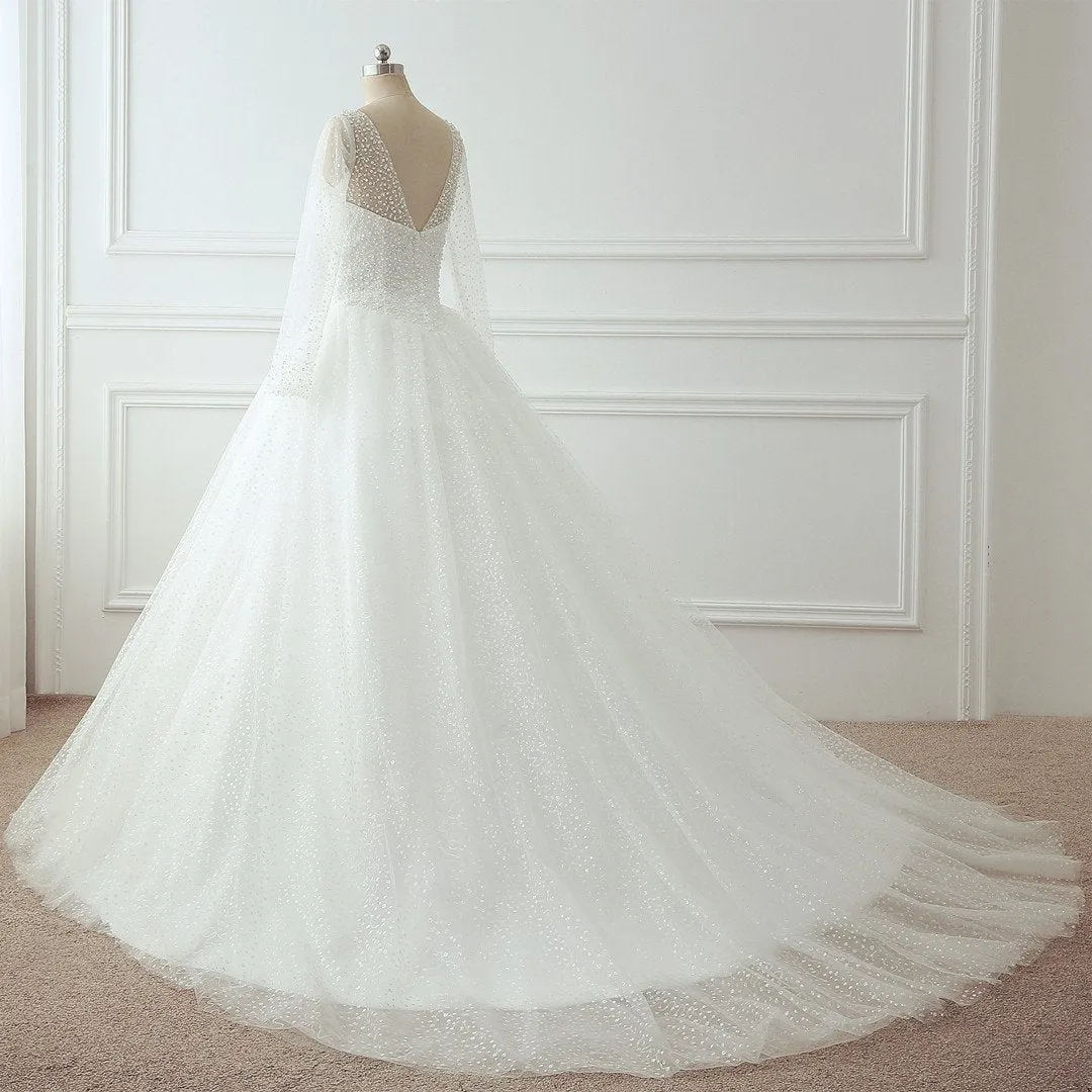 Bling Bling Long Sleeves Wedding Dresses Ball Gowns With Pearl And Sequins Beaded