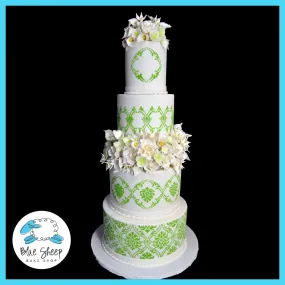 Calla Lily & Rose Wedding Cake with Damask