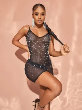 Chic Rhinestone Detail Backless Cami Mini Dress