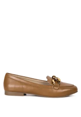chunky metal chain faux leather loafers