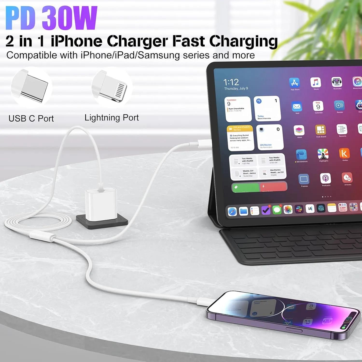Fast Charger for iPhone 15 14 13 12 11,30W iPhone Charger Fast Charging with 6ft Lightning Cable for iPhone 14 13 12 Pro Max, USB C Fast Charger Cord for iPhone 15/15 Pro/15 Pro Max/15 Plus/iPad Pro