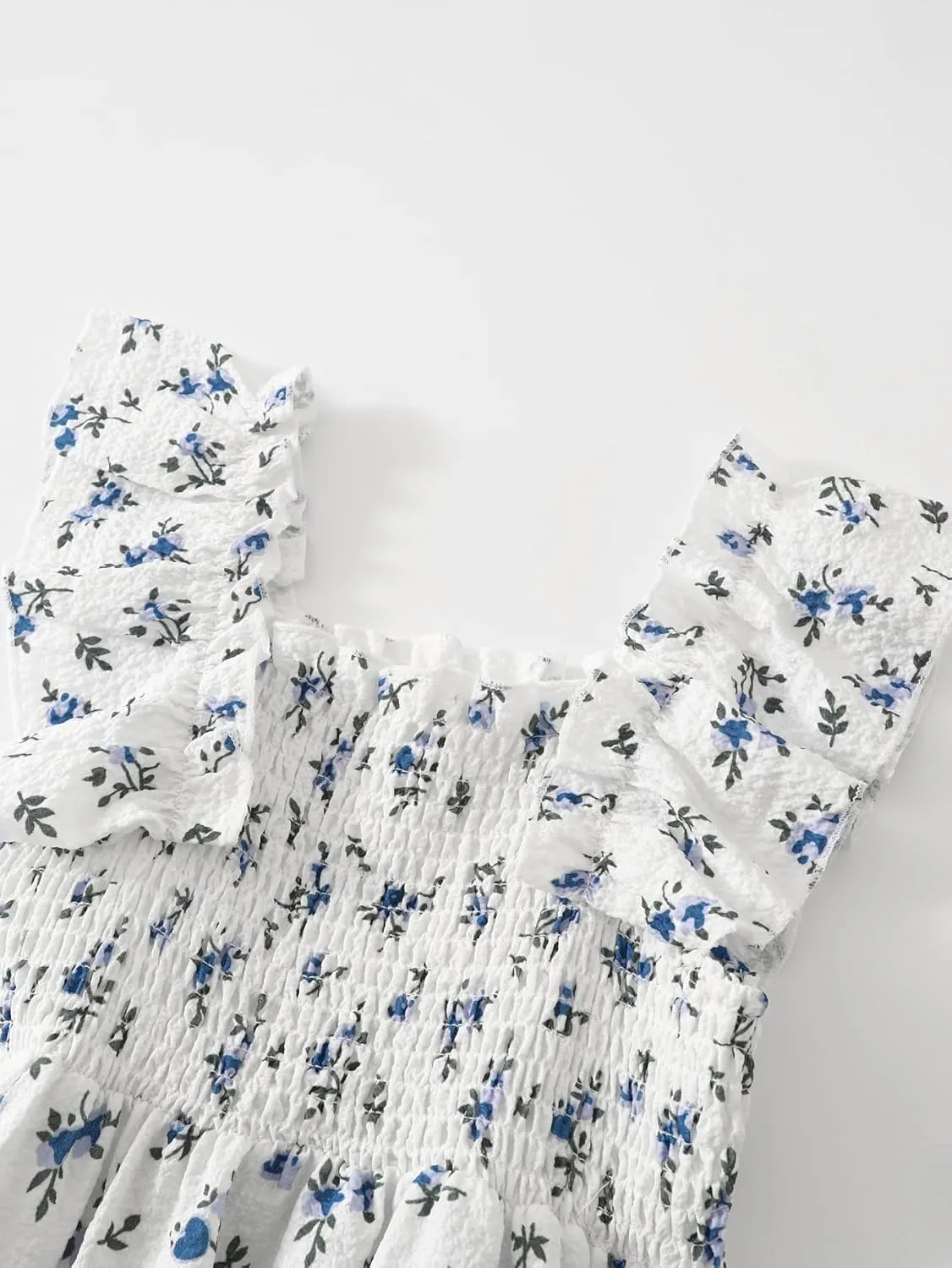 Girls Summer Dress Floral Ruffle Sleeve Swing Flowy Dresses A-line Sundress for Girls Casual Beach Wedding Dress