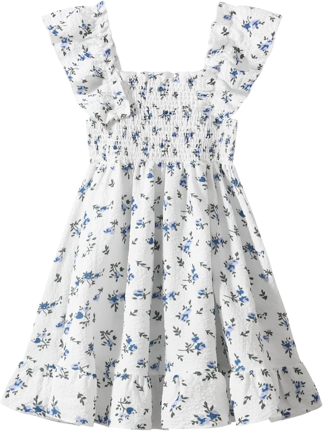 Girls Summer Dress Floral Ruffle Sleeve Swing Flowy Dresses A-line Sundress for Girls Casual Beach Wedding Dress