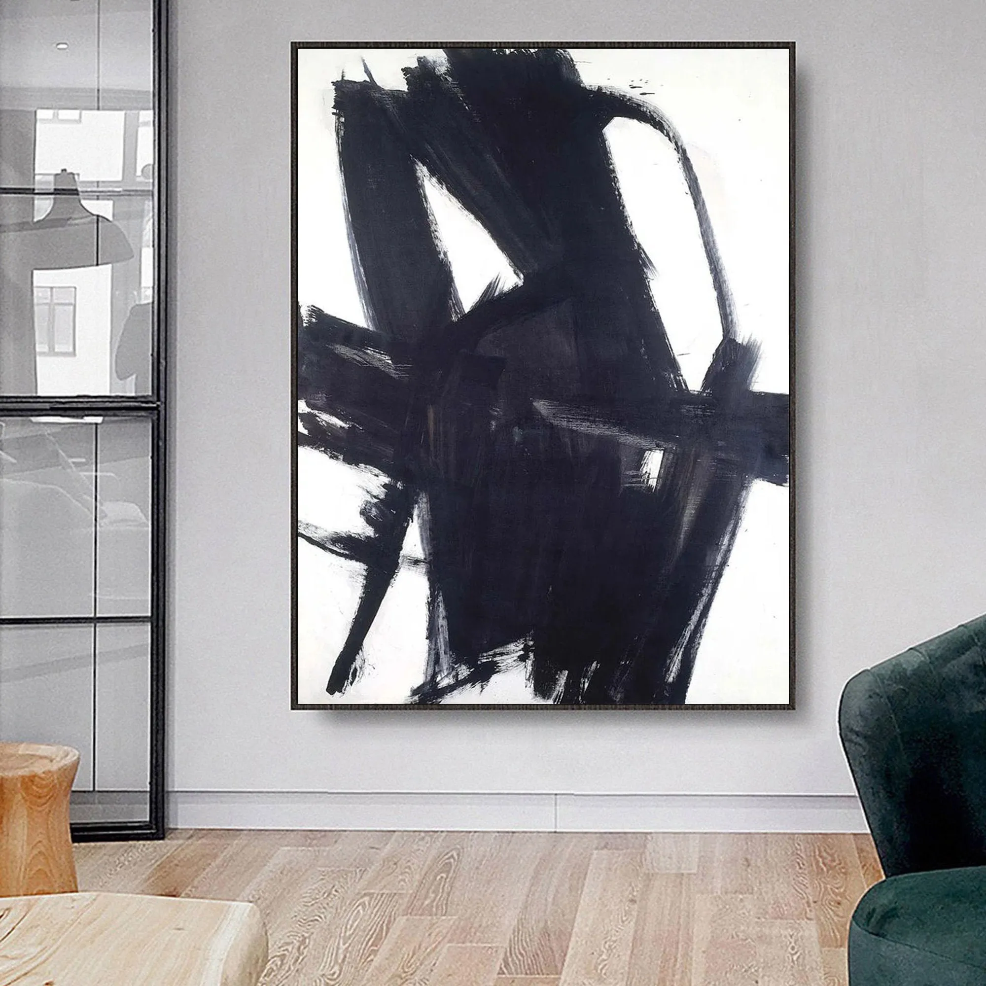 Large Black and White Painting Minimalist Painting Op064