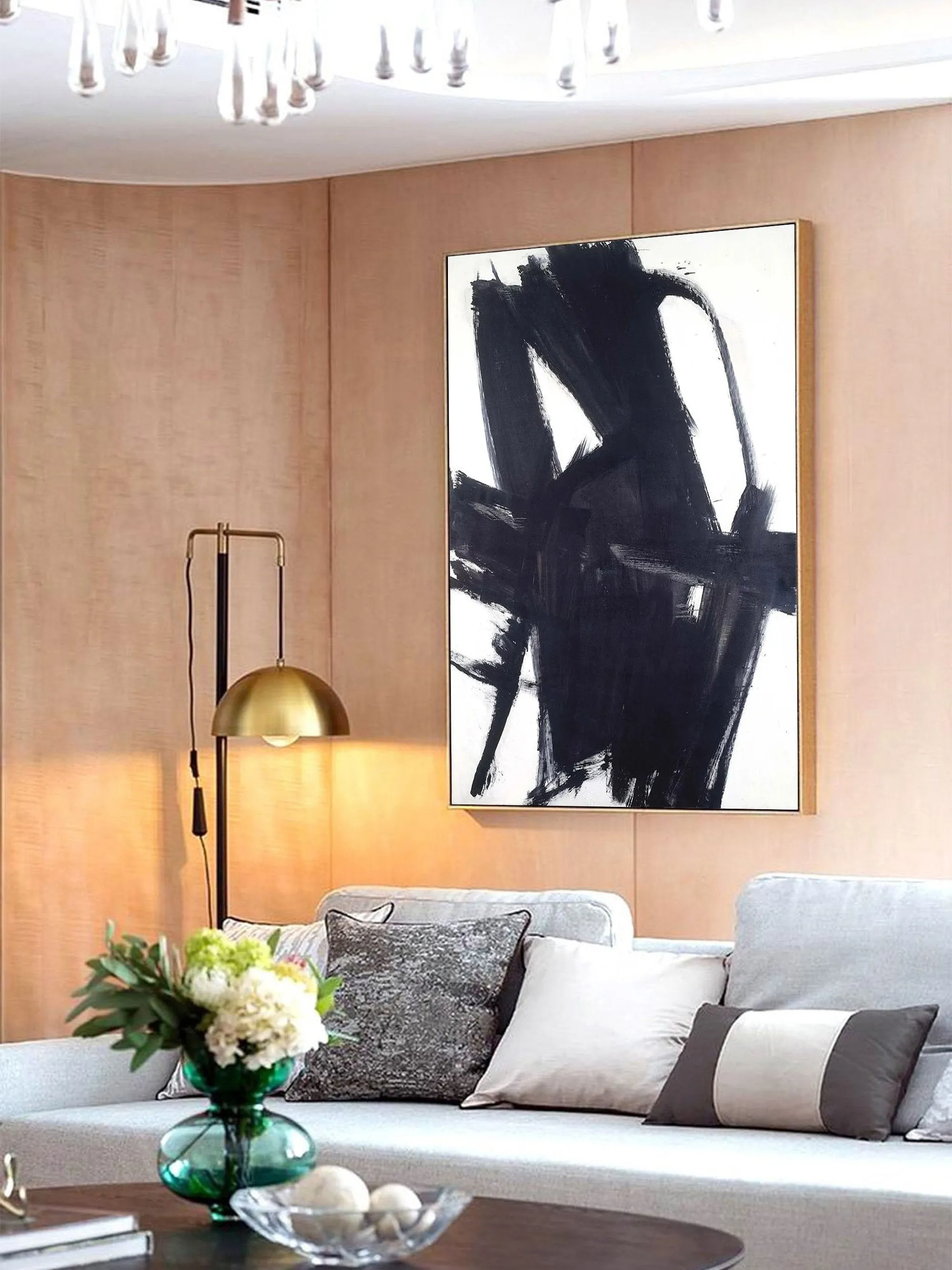 Large Black and White Painting Minimalist Painting Op064