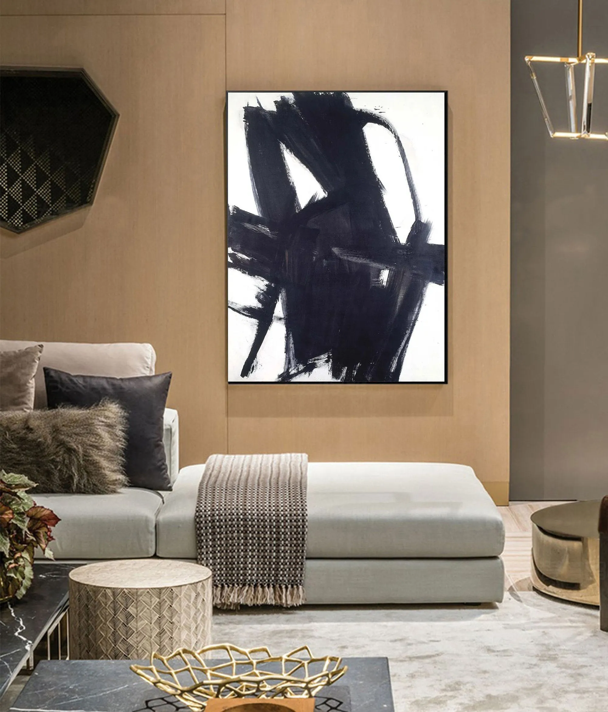 Large Black and White Painting Minimalist Painting Op064