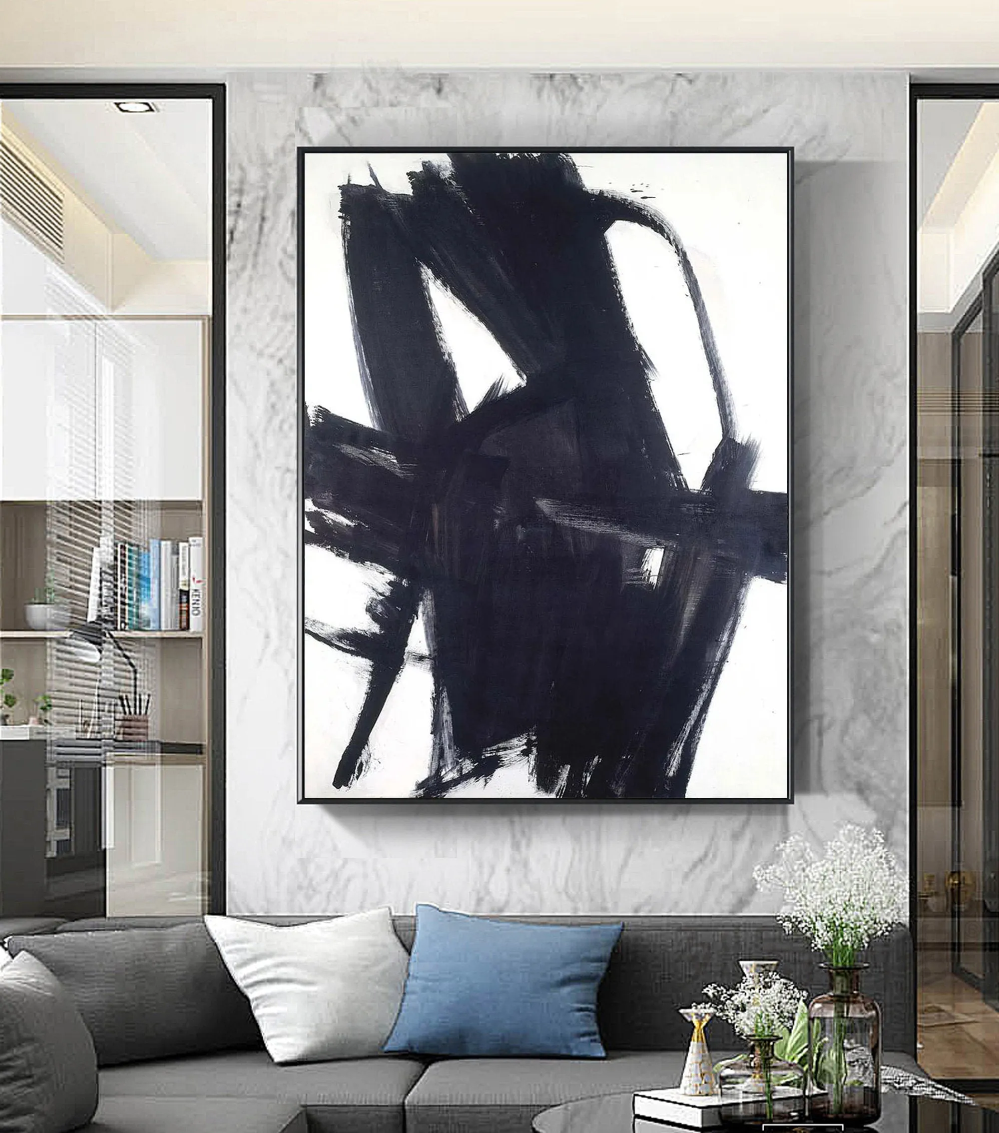 Large Black and White Painting Minimalist Painting Op064