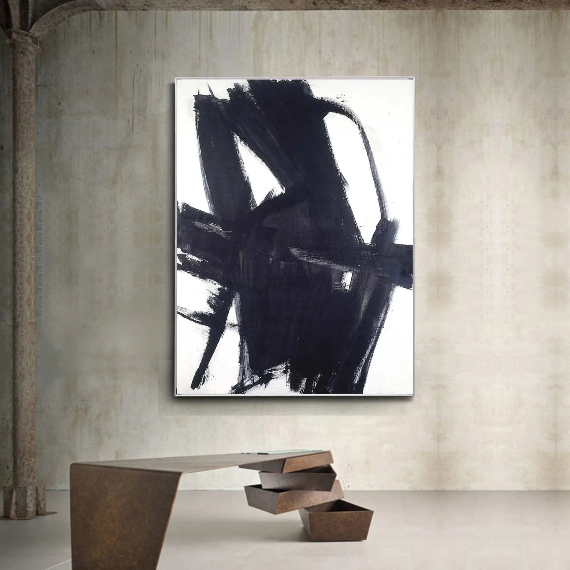 Large Black and White Painting Minimalist Painting Op064