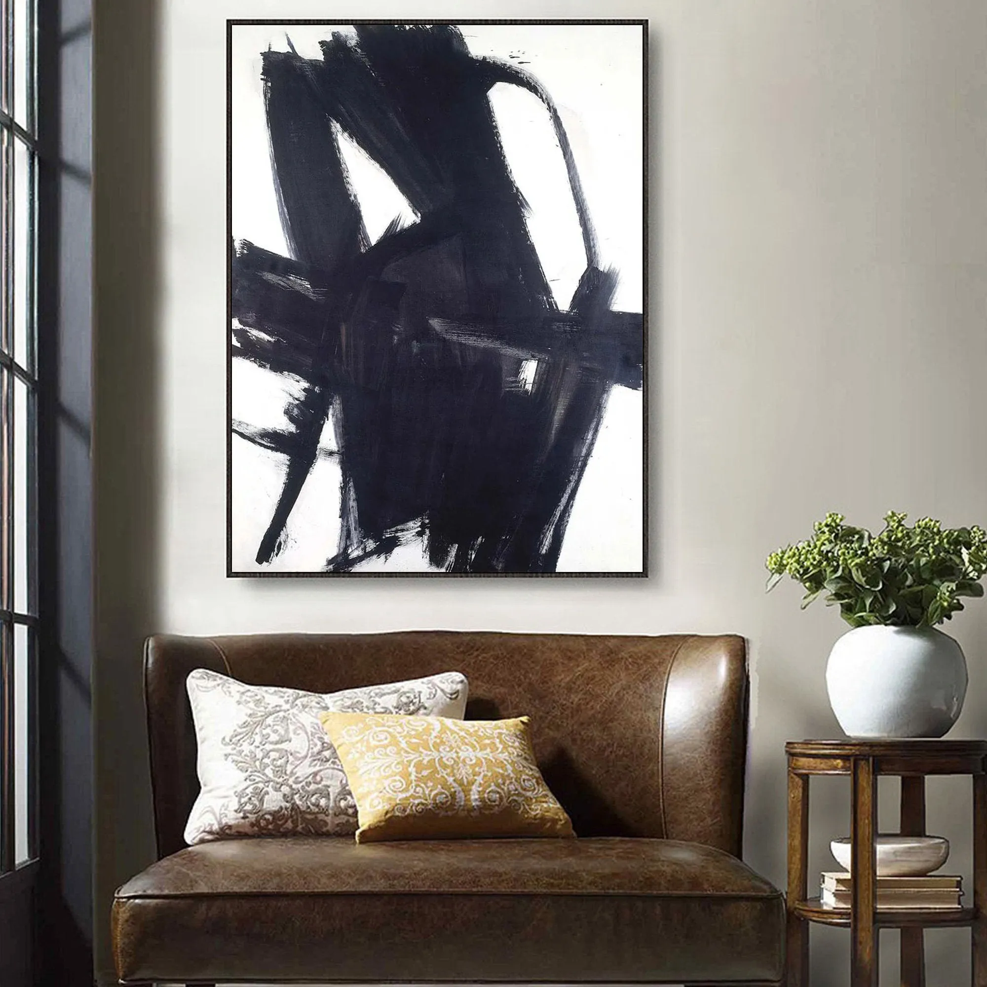 Large Black and White Painting Minimalist Painting Op064
