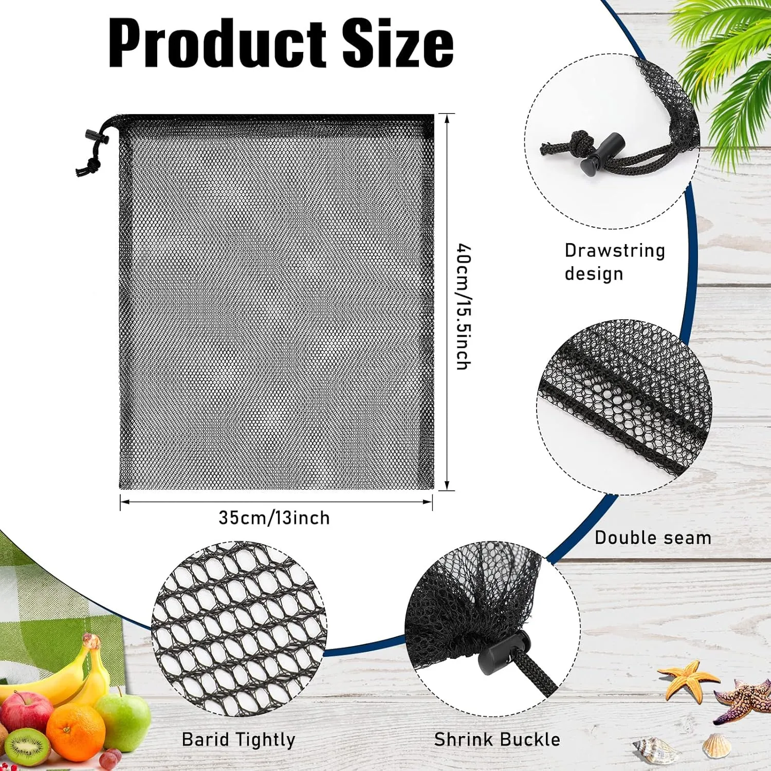 LEIFIDE 6 Pcs Mesh Drawstring Bag Scalloping Bag Dive 13 x 15.5 Inch Nylon Net Lock for Swimming Sports
