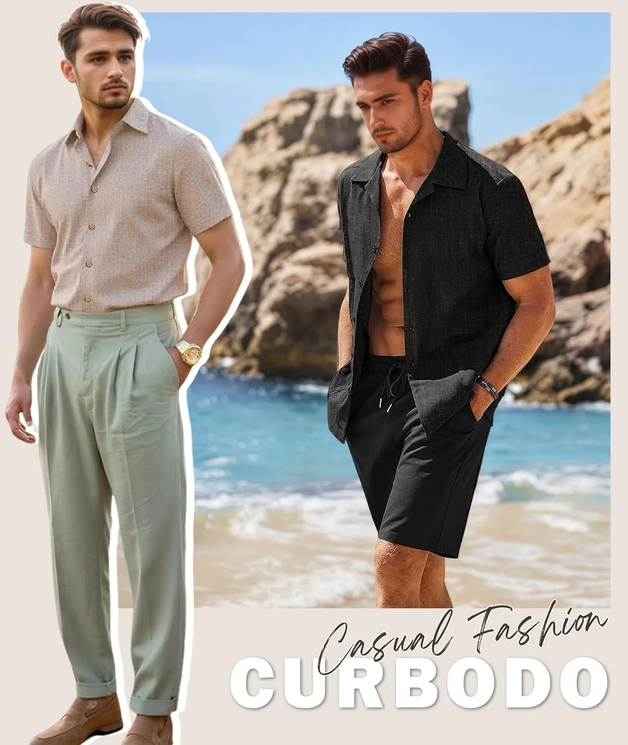 Linen Shirts for Men Casual Short Sleeve Button Down Shirt Cool Summer Beach Wedding Vacation Tops