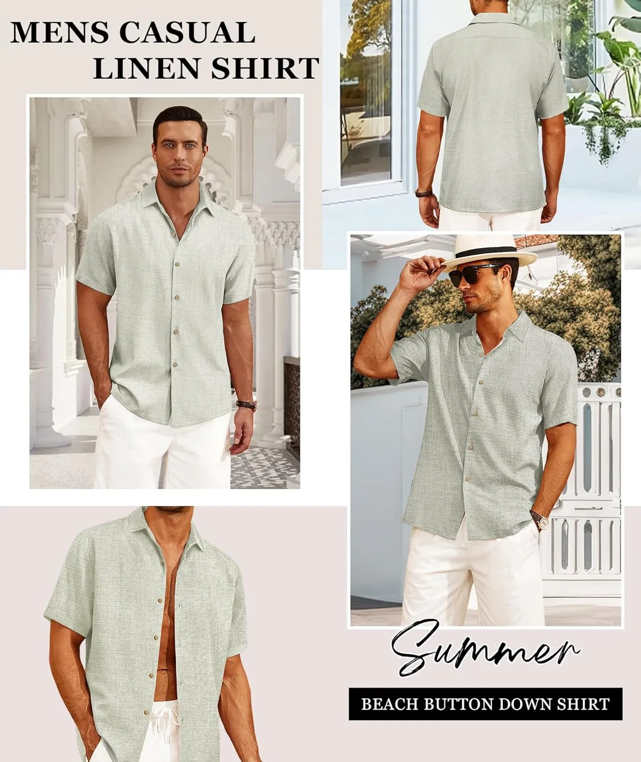 Linen Shirts for Men Casual Short Sleeve Button Down Shirt Cool Summer Beach Wedding Vacation Tops