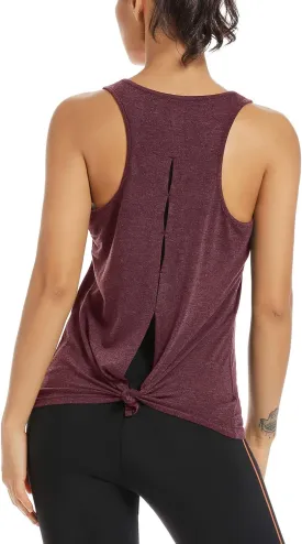 Muzniuer Womens Yoga Workout Tops-Cute Open Back Running Gym Activewear Sports Shirt for Women