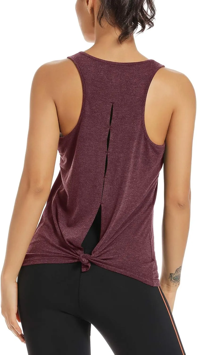 Muzniuer Womens Yoga Workout Tops-Cute Open Back Running Gym Activewear Sports Shirt for Women