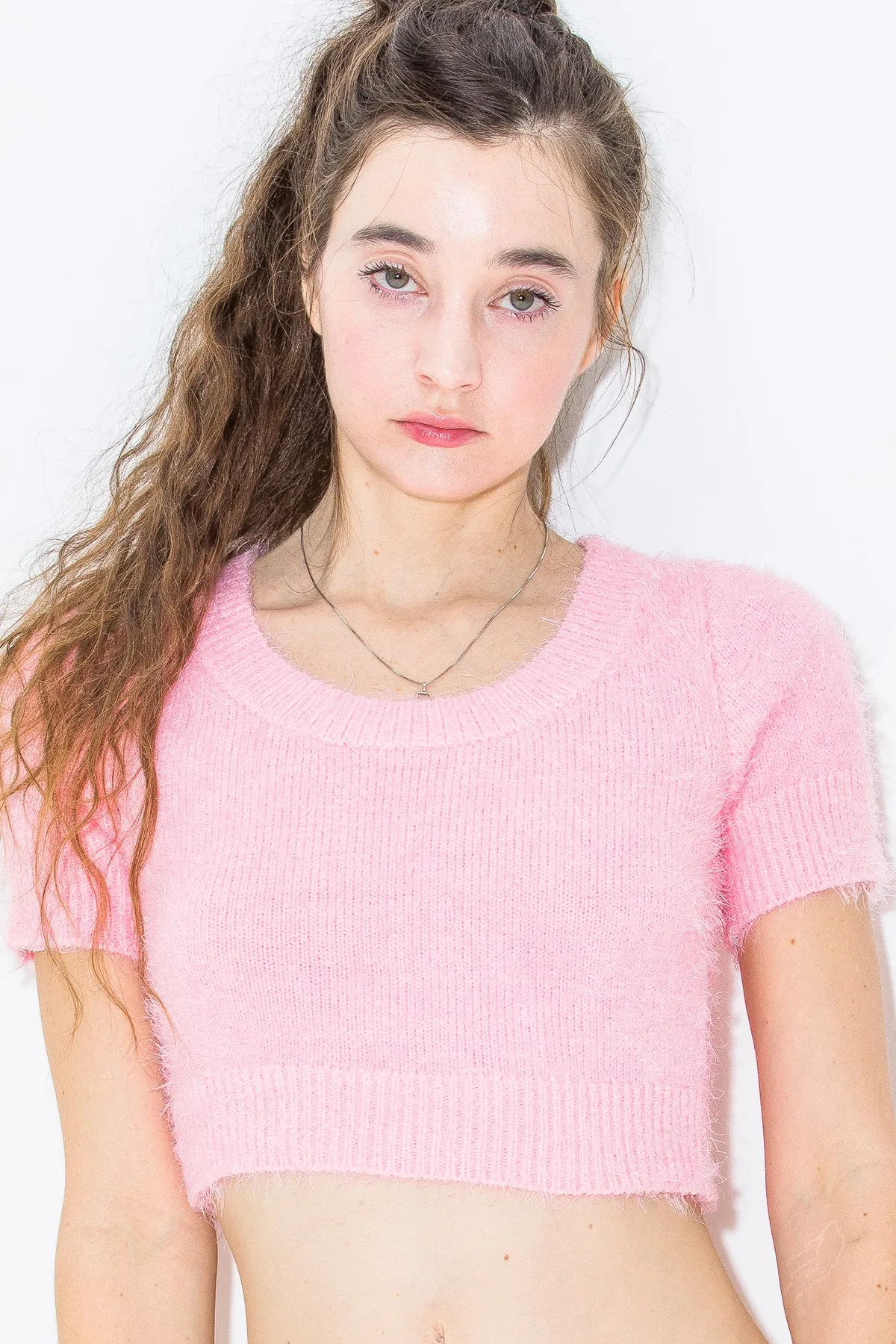 Short Sleeve Fuzzy Sweater