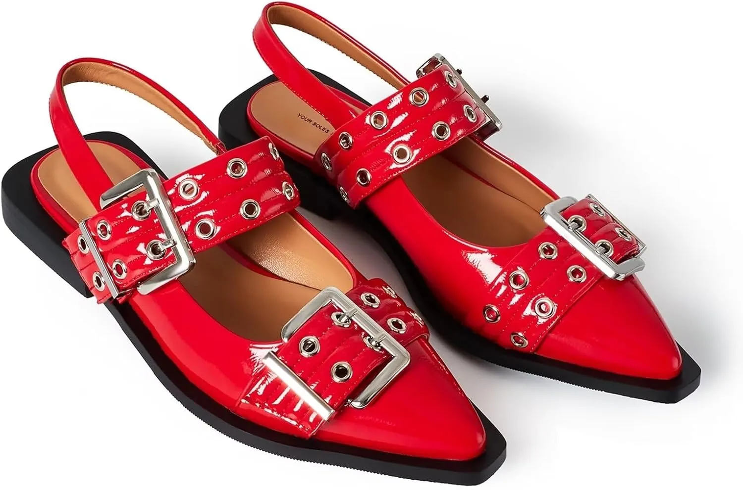 Slingback Flats for Women, Buckle Ballet Flats with Close Toe Pointed Toe Block Heel Dress Flat Shoes