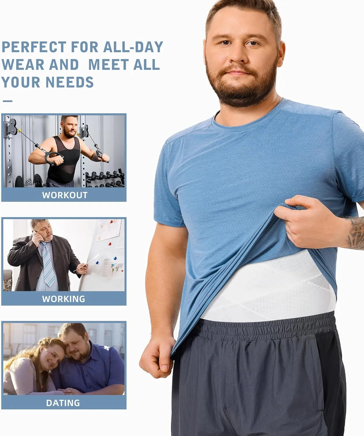 TAILONG Mens Compression Shirt Body Shaper Slimming Shirt Plus Size Gynecomastia Compression Tank Top