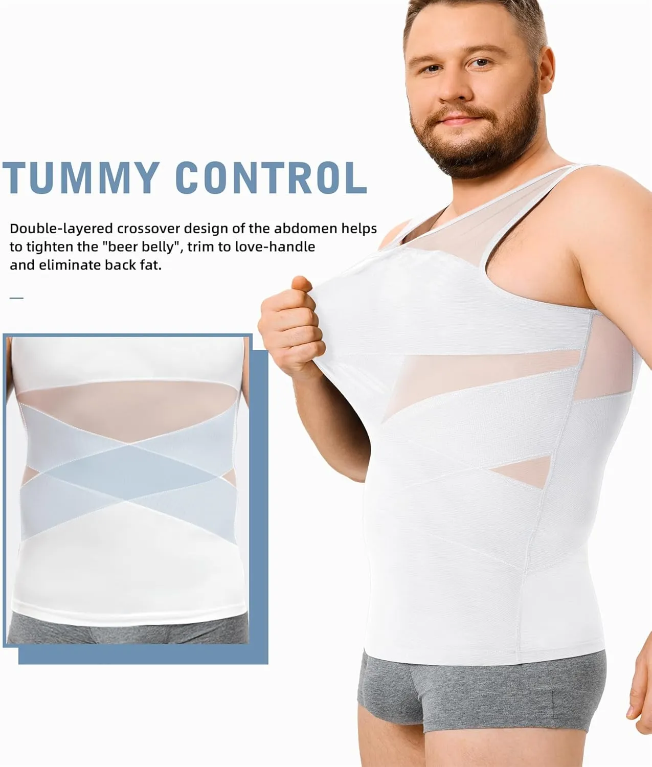 TAILONG Mens Compression Shirt Body Shaper Slimming Shirt Plus Size Gynecomastia Compression Tank Top