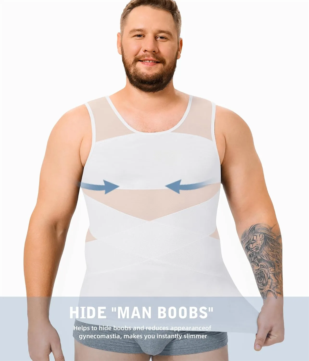 TAILONG Mens Compression Shirt Body Shaper Slimming Shirt Plus Size Gynecomastia Compression Tank Top