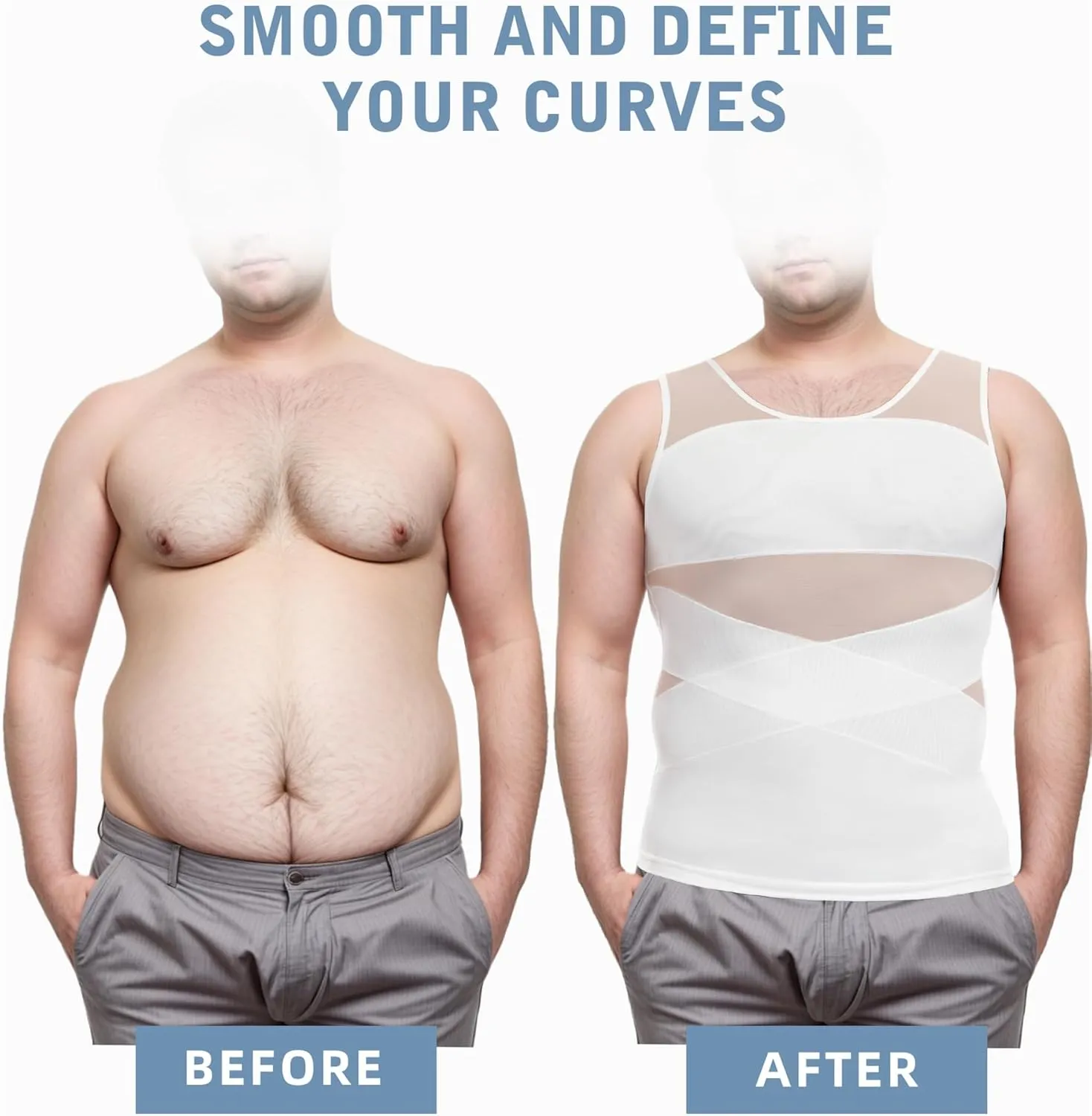 TAILONG Mens Compression Shirt Body Shaper Slimming Shirt Plus Size Gynecomastia Compression Tank Top