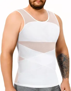 TAILONG Mens Compression Shirt Body Shaper Slimming Shirt Plus Size Gynecomastia Compression Tank Top