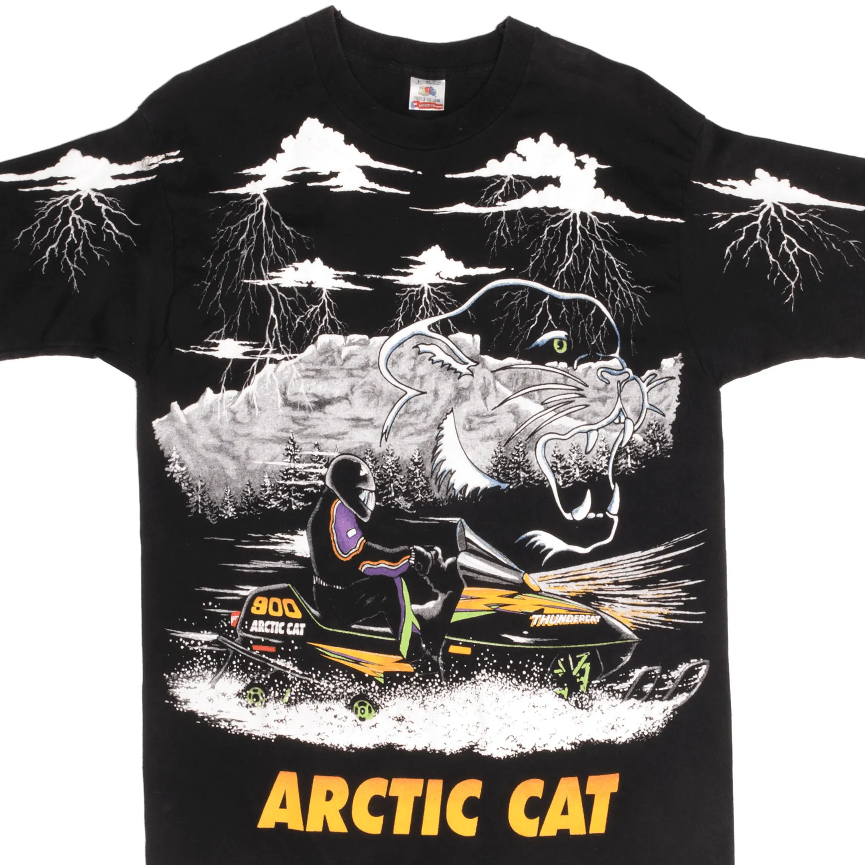 VINTAGE ALL OVER PRINT ARCTIC CAT SNOW MOBILE TEE SHIRT 1990S MEDIUM MADE USA