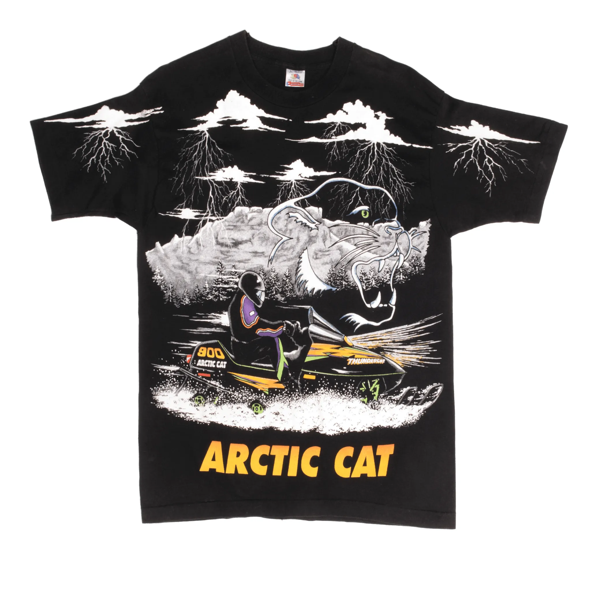 VINTAGE ALL OVER PRINT ARCTIC CAT SNOW MOBILE TEE SHIRT 1990S MEDIUM MADE USA