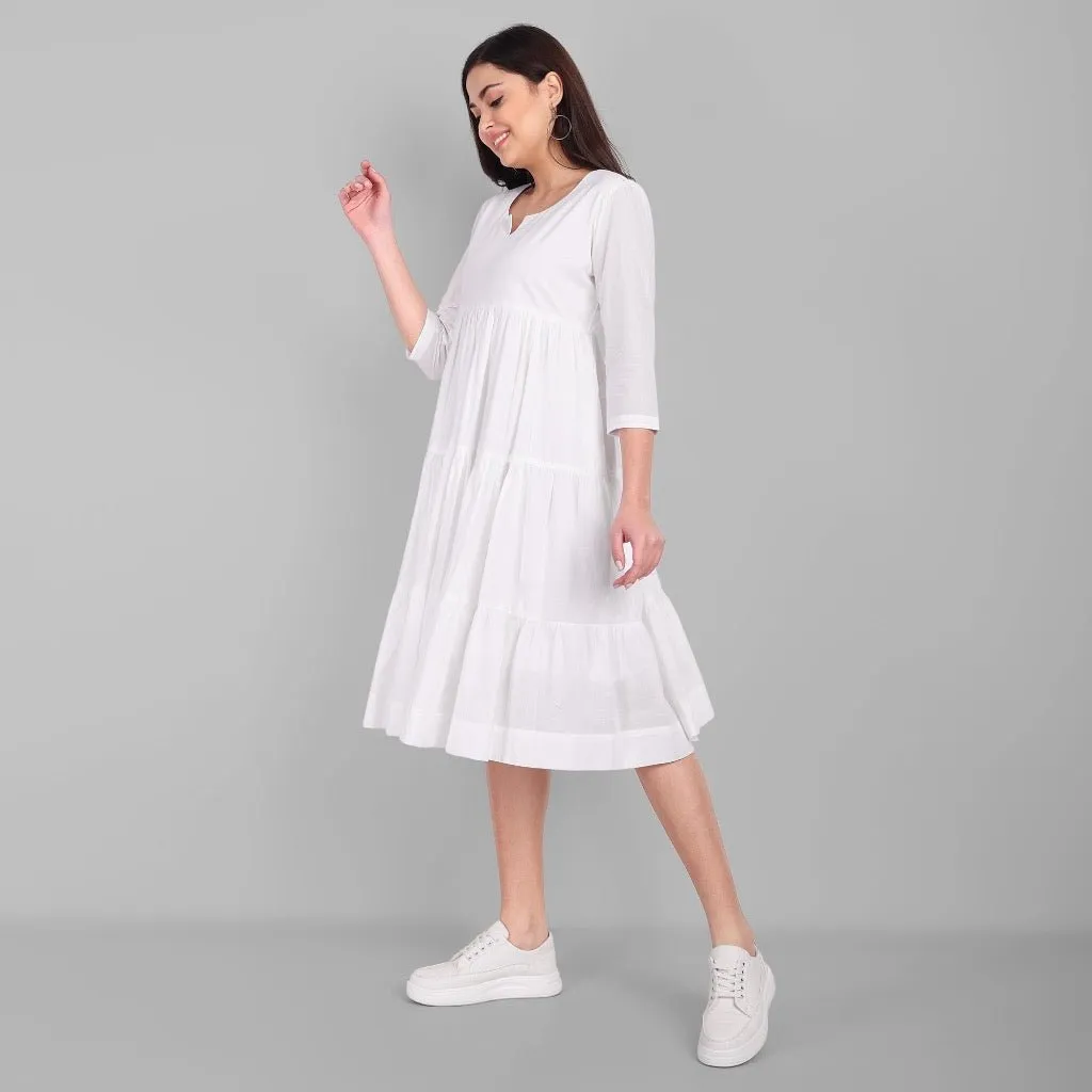 White Mul Cotton Graduated Short Dress