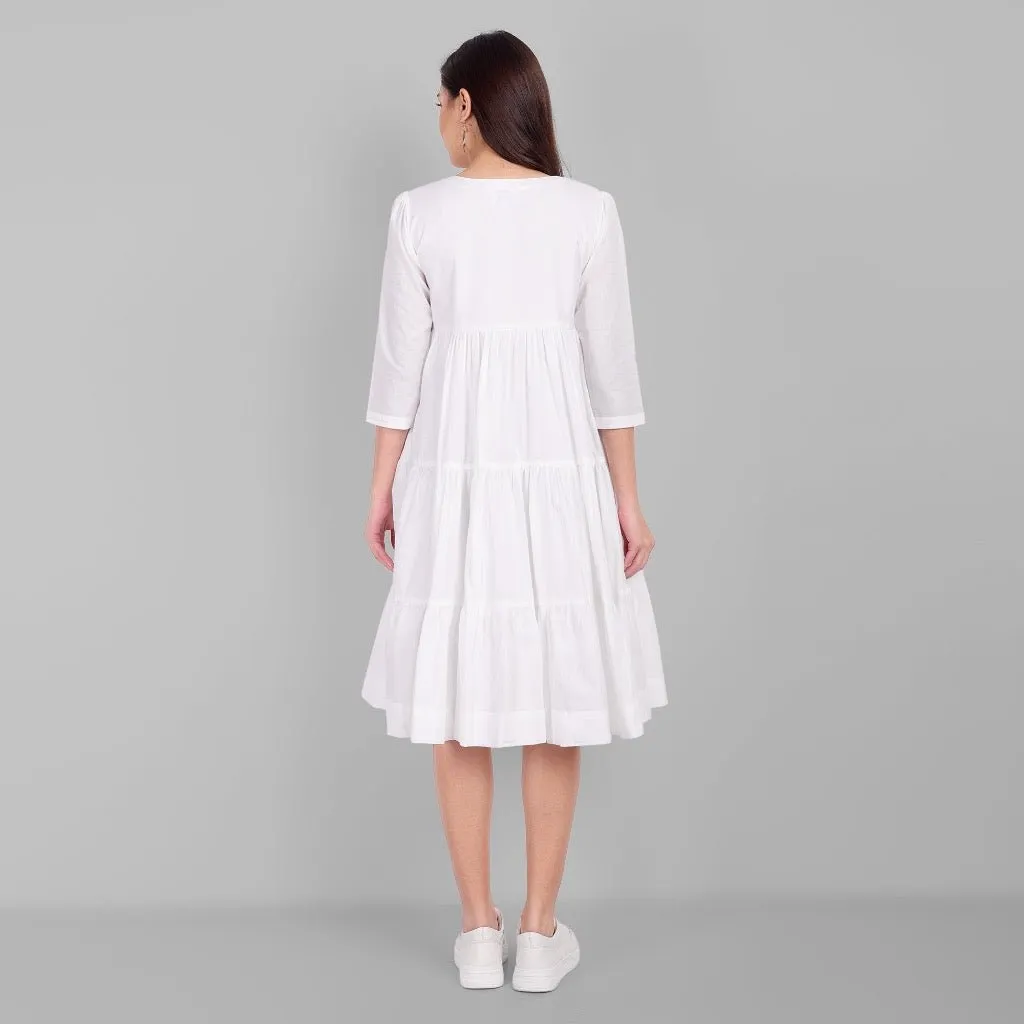 White Mul Cotton Graduated Short Dress