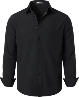 ZEROYAA Men's Regular Fit Dress Shirt Solid Wrinkle-Free Long Sleeve Casual Business Button Up Shirts with Pocket